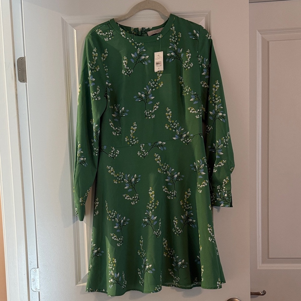 LOFT Green Floral Print Dress